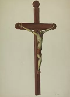 Candlestick Gallery: Carved Wooden Crucifix, c. 1939. Creator: Vera Van Voris