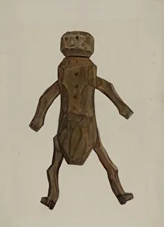 Na And Xef Prints: Carved Wooden Doll, c. 1940. Creator: Elmer R. Kottcamp