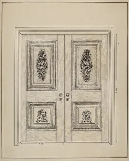 Watercolor On Paper Prints: Carved Wooden Door, c. 1936. Creator: Ray Price