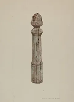 Hitching Post Prints: Carved Wooden Hitching Post, c. 1939. Creator: Rose Campbell-Gerke