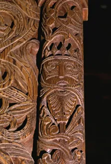 Stave Church Prints: Detail of carving of Stave Church from Gol in Hallingdal, built c1200