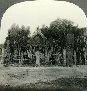 New Zealand Gallery: Carvings in a Maori Pah or Village, New Zealand, c1930s. Creator: Unknown