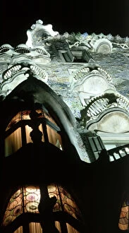 Antoni Gallery: Detail of the top of Casa Batllo illuminated at night, Antoni Gaudi i Cornet (1852 - 1926)
