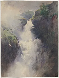 Harpignies Henri Joseph Prints: A Cascade in the Mountains, 1870s. Creator: Henri-Joseph Harpignies