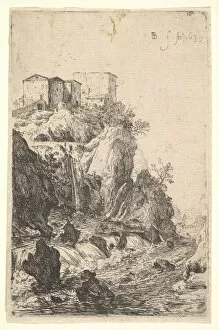 Bartholomeus Gallery: Cascades near Ponte della Trave, with buildings on a rocky outcrop above