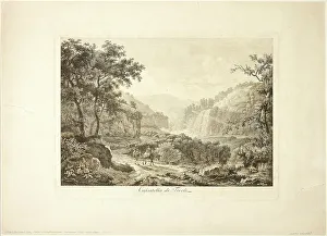 Riding Ass Prints: Cascades of Tivoli, 1792. Creator: Albert Christoph Dies