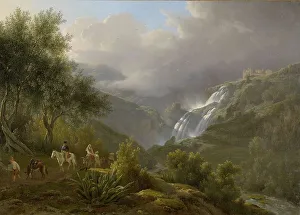 On Horseback Prints: The Cascades at Tivoli, with a Storm Approaching, 1824. Creator: Abraham Teerlink