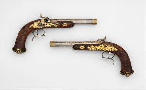 Ebony Prints: Cased Pair of Percussion Target Pistols with Loading and Cleaning Accessories, French