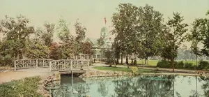 Casino from the lily pond, Belle Isle Park, Detroit, ca 1900. Creator: Unknown