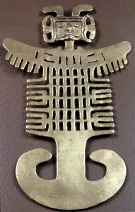 Cast gold Pre-Columbian figure pendant, Muisca, Colombia, 1000-1541