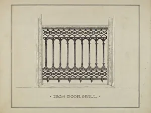 Grill Prints: Cast Iron Balcony Railing, c. 1936. Creator: Ray Price