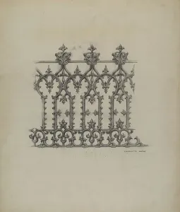 Fencing Prints: Cast Iron Fence, c. 1937. Creator: Charlotte Angus