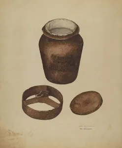 Preserve Jar Prints: Cast Iron Fruit Jar, c. 1940. Creator: Doris Hollingsworth