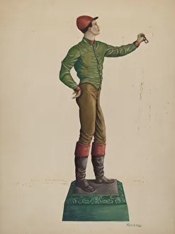 Hitching Post Prints: Cast Iron Jockey Hitching Post, c. 1938. Creator: Frank Gray