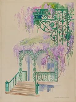 Railings Gallery: Cast Iron Porch Railing, c. 1936. Creator: Gilbert Sackerman