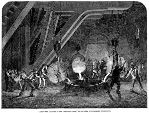 James Hall Nasmith Prints: Casting the cylinder of the Britannia Press at the Bank Quay Foundry, Warrington, 1851