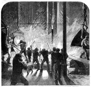 Metalworking Prints: Casting a monster cylinder for Her Majesty's armour-plated frigate Agincourt at Maudslay