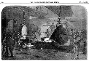 James Hall Nasmith Prints: Casting a mortar at Grissells Regents Canal Ironworks, City Road, London, 1855