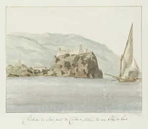 Ducros Abraham Louis Rodolphe Prints: Castle of Aci Castello on a lava rock off the coast of Catania