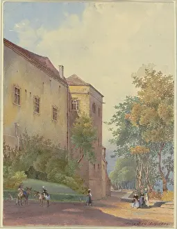 Castle corner with strollers, 1852. Creator: Georg von Krieg