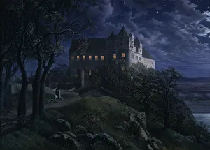 Nostalgy Prints: Castle Scharfenberg at Night, 1827. Artist: Oehme, Ernst Ferdinand (1797-1855)