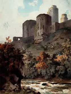 Overgrown Prints: Castle above a Torrent, c1830. Creator: Cornelius Varley