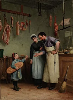 Butcher Prints: Something for the Cat, 1882. Creator: Adolf von Becker