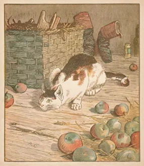 Nursery Rhyme Prints: The cat that ate the rat that ate the malt... c1878. Creator: Randolph Caldecott