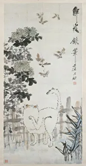 Felines Prints: Cat and Butterfly, 19th century. Creator: Xugu