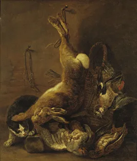 Fijt Joannes Prints: Cat and Still Life with Game, 17th century. Creator: Jan Fyt