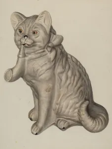 Piggy Bank Prints: Cat Saving Bank, c. 1940. Creator: Mina Lowry