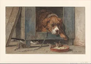 Henriëtte Ronner Prints: Cat spies birds with a sleeping dog, 1831-1892. Creator: Henriette Ronner