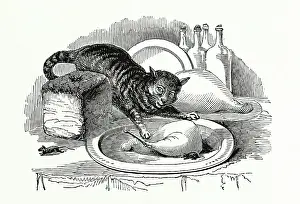 Poultry Prints: Cat stealing meat from a plate, 1847. Creator: Unknown