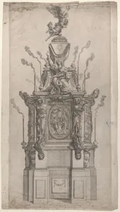 Skeletons Prints: Catafalque, 1626-80. Creator: Giovanni Francesco Grimaldi