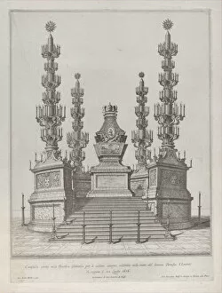 Candelabra Collection: Catafalque for Pope Clement X: a central structure raised on a 15 stepped platform