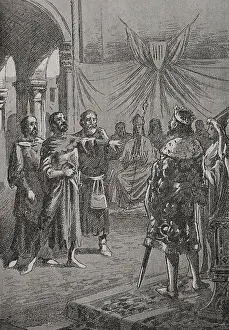 Cataldo Rosso speaking before the king, 1890. Creator: Joan Serra y Pausas