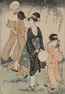 Catching Fireflies Beneath a Willow Tree (center), c. 1796-1797. Creator: Kitagawa Utamaro