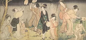 Triptych Of Polychrome Woodblock Prints Gallery: Catching fireflies (Hotaru gari), ca. 1796-97. Creator: Kitagawa Utamaro