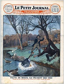 Poacher Prints: Catching geese with a fishing rod, 1929. Creator: Unknown