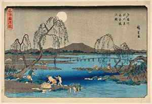 Fishermen Prints: Catching Sweetfish in the Tama River under the Autumn Moon