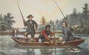 Paddle Boat Prints: Catching A Trout, pub. 1854, Currier & Ives (Colour Lithograph)