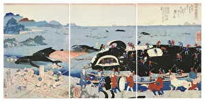 Utagawa 1797 1861 Prints: Catching Whales at Goto and Hirado in Hizen Province or Kishu Province, from