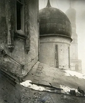 Pavlov Prints: The Cathedral of the Dormition in the Moscow Kremlin after shelling in November 1917