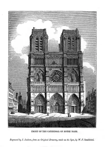 Front of the Cathedral of Notre Dame, 1843. Artist: J Jackson Front of the Cathedral of Notre Dame, 1843. Artist: J Jackson