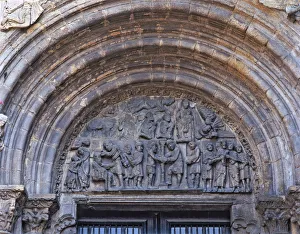 Tympanum Prints: Cathedral of Santiago, the Platerias door, detail of tympanum with scenes