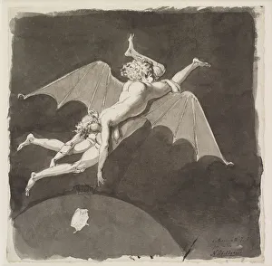 Autocrat Gallery: Catherine the Great, naked, flying away from the Earth on the Back of a Man with Bat