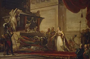 Russian Fleet Prints: Catherine II laying the trophies of the Battle of Chesma on the tomb of Peter the Great