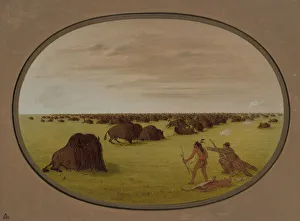 Buffalo Prints: Catlin and Indian Attacking Buffalo, 1861 / 1869. Creator: George Catlin