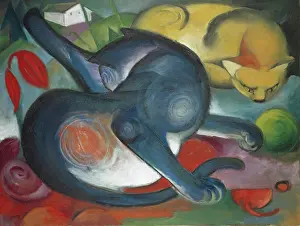 Feline Prints: Two Cats, Blue and Yellow, 1912. Creator: Franz Marc