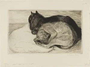 Two Cats on a Cushion, 1914. Creator: Theophile Alexandre Steinlen